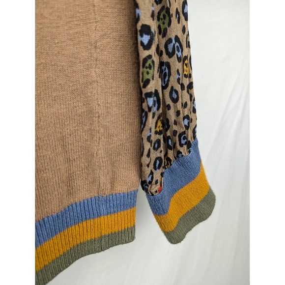 Anthropologie Cashmere Celia Knit Leopard Sweater Pullover Tan Brown S Y2K Indie - Picture 9 of 10